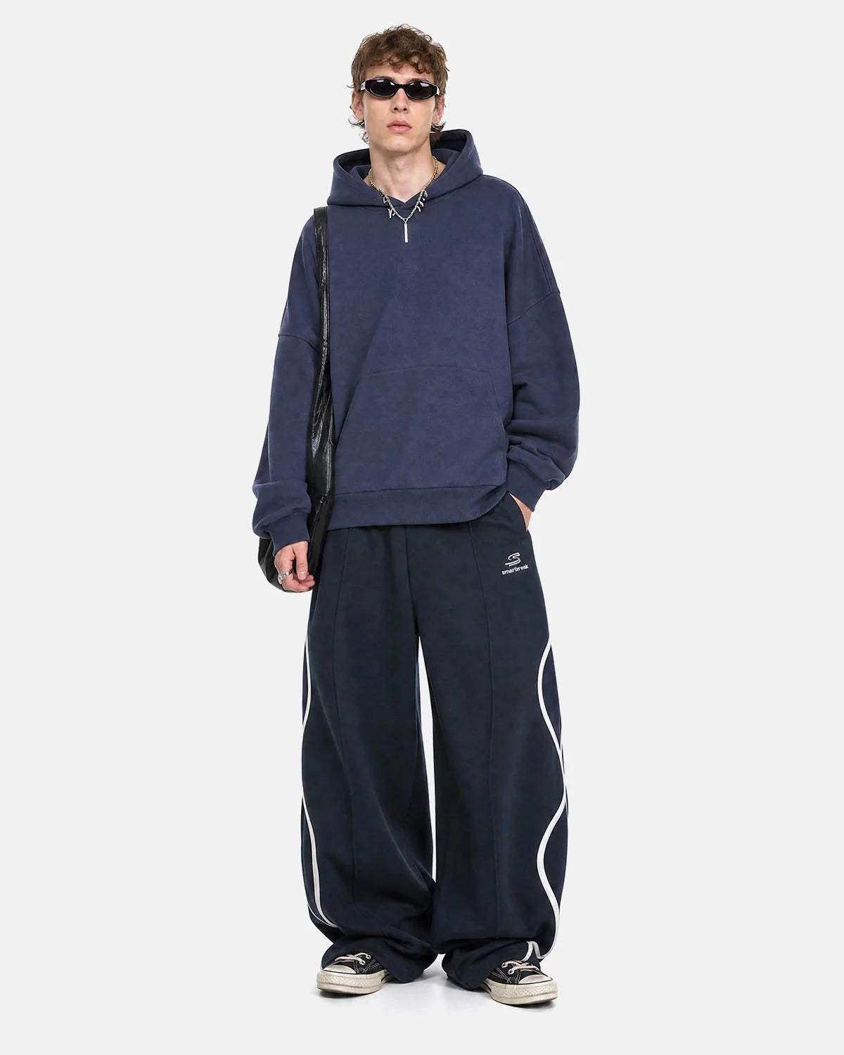 Omygoods Wave Stripe Wide-Leg Sweatpants