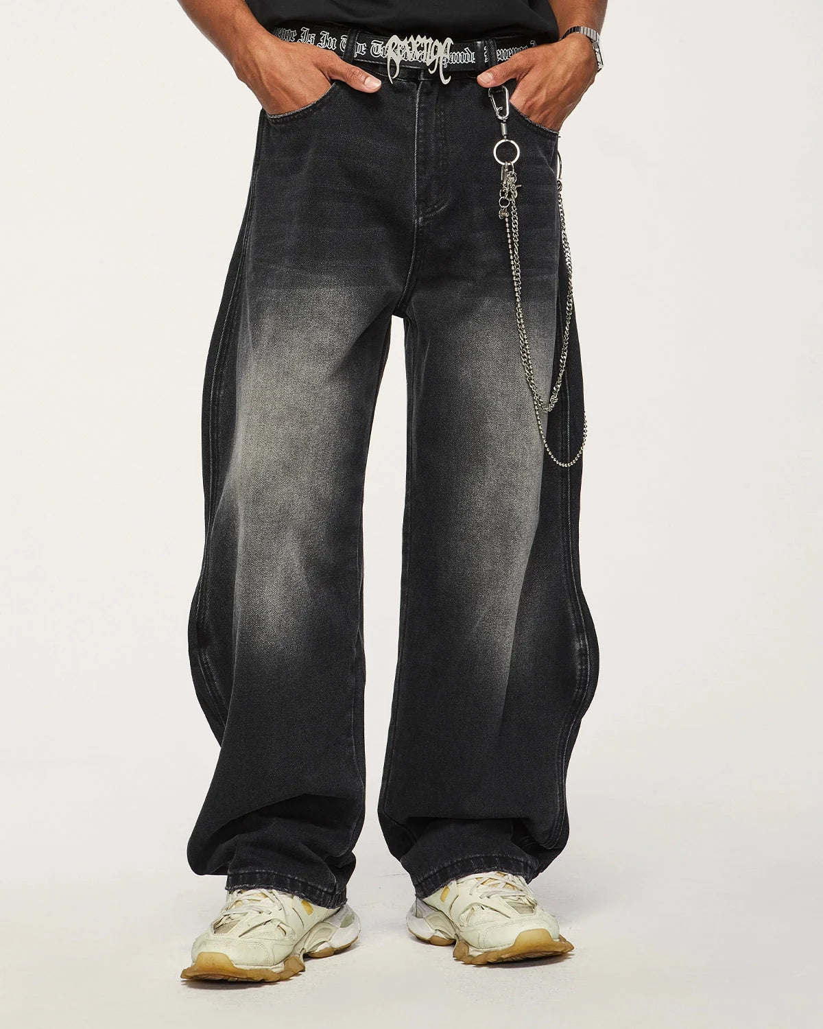 Omygoods Wave Washed Baggy Jeans