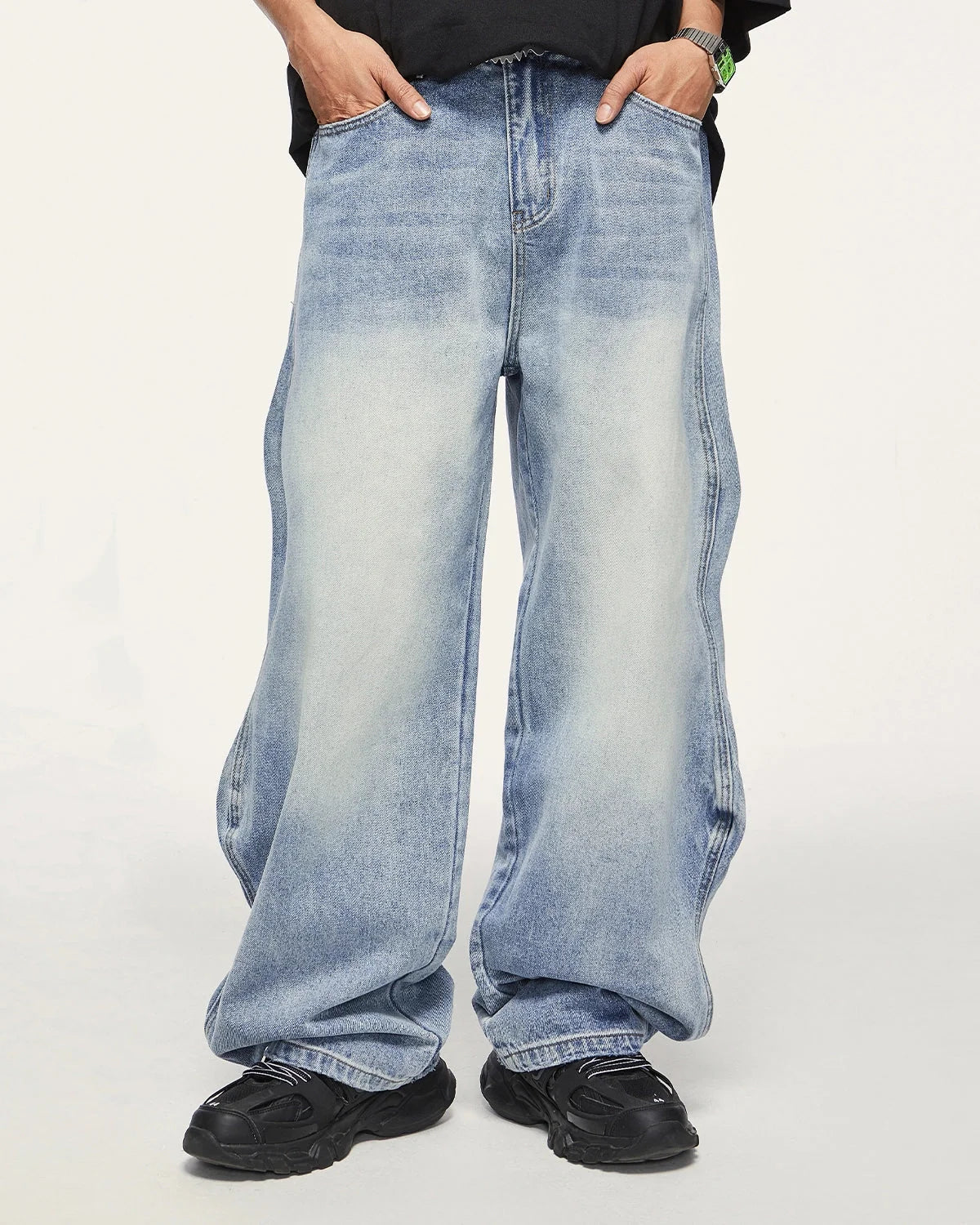 Omygoods Wave Washed Baggy Jeans