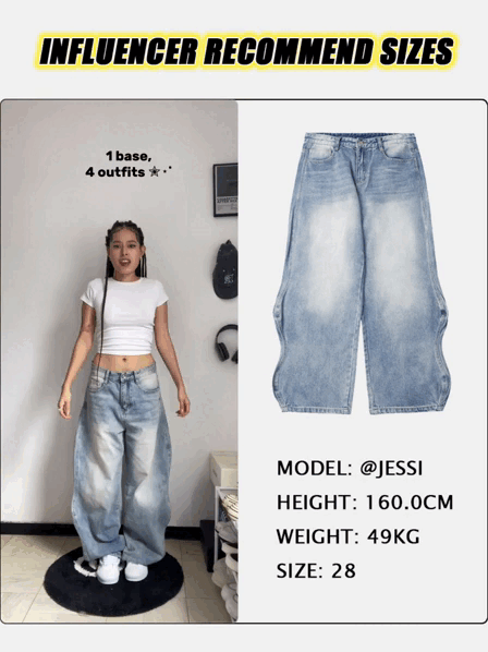 Omygoods Wave Washed Baggy Jeans