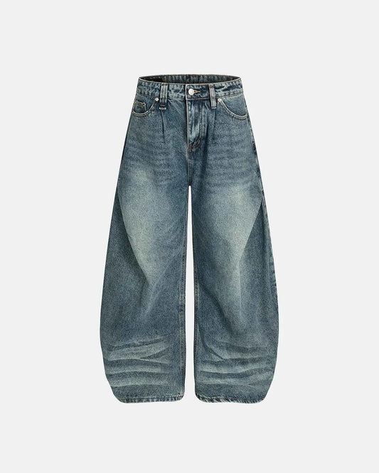 Omygoods Whisker Acid Washed Barrel Jeans