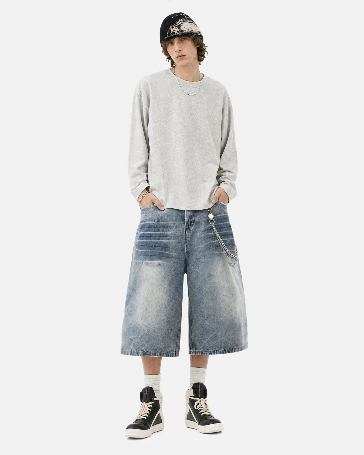 Omygoods Whisker Wash Baggy Jorts