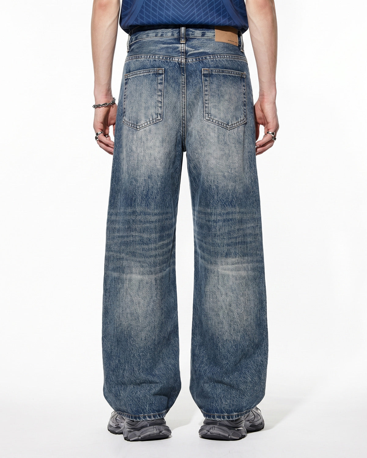 Omygoods Whisker Wash Distressed Baggy Jeans