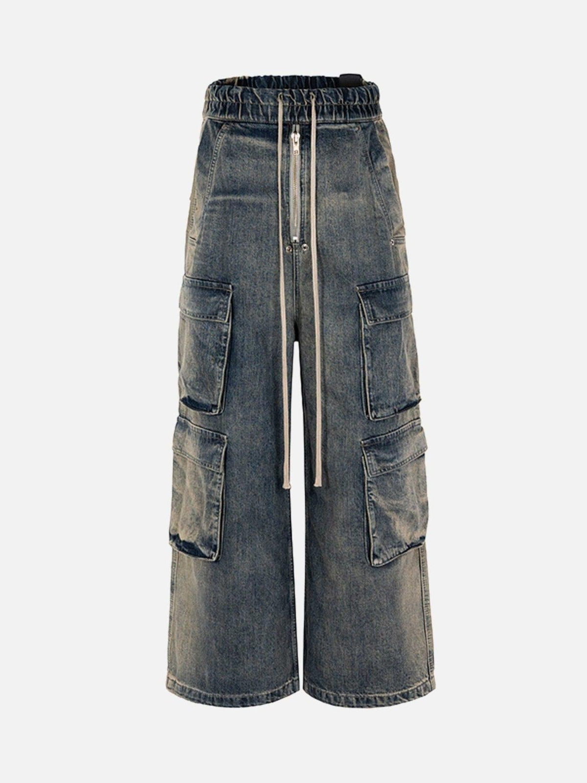 Omygoods Wide Leg Multi-Pocket Straight Leg Loose Jeans