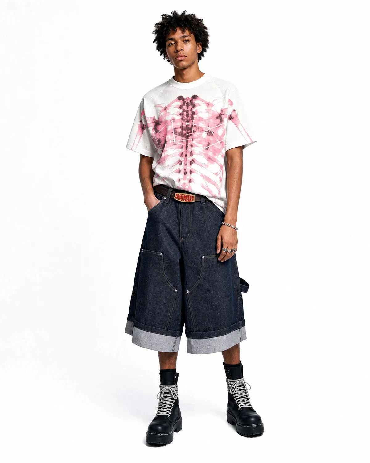 Omygoods Pink X-Ray Skeleton Boxy T-Shirt