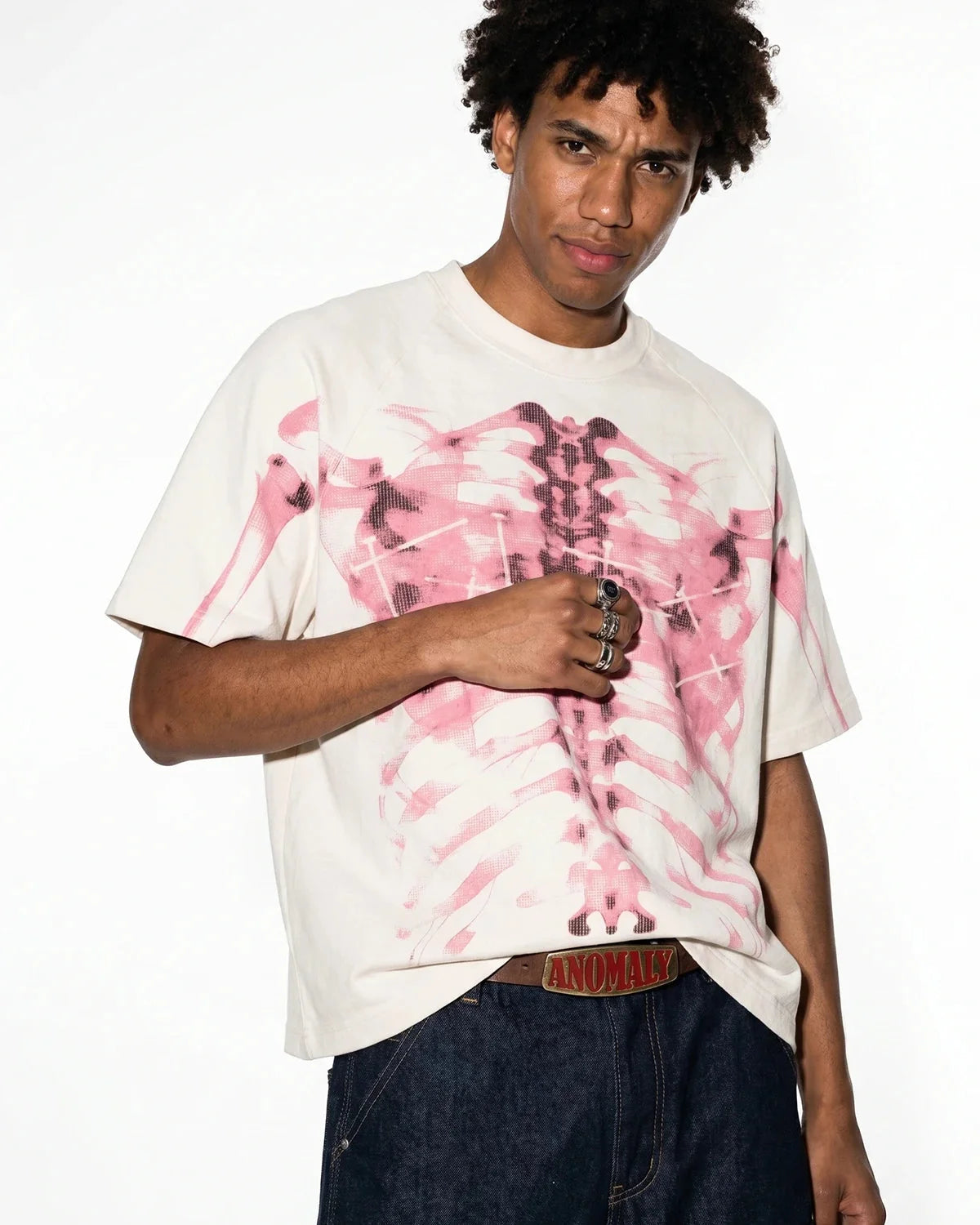 Omygoods Pink X-Ray Skeleton Boxy T-Shirt