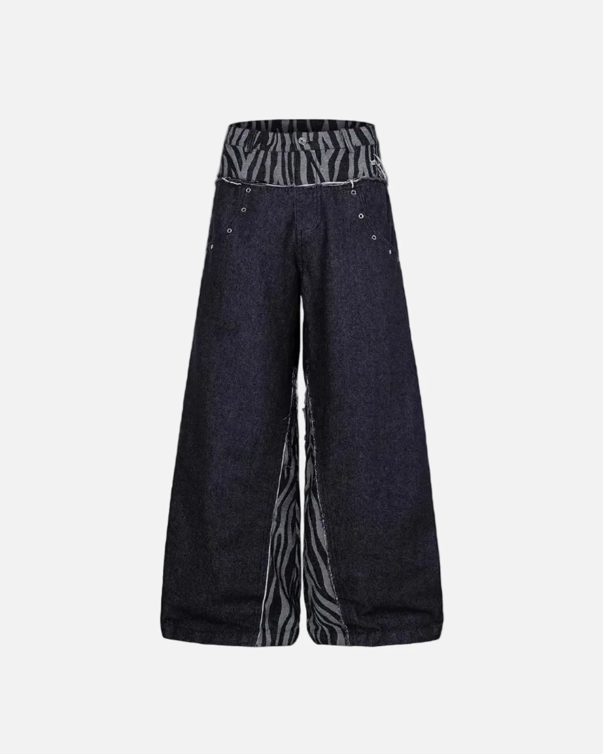 Omygoods Zebra Pattern Patchwork Baggy Jeans
