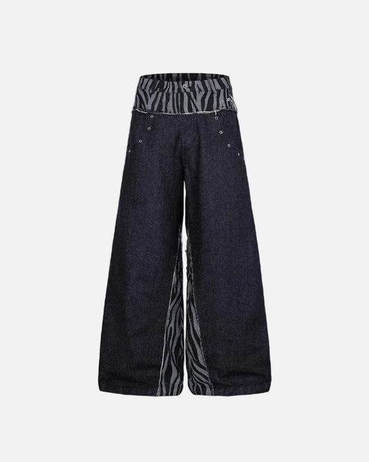 Omygoods Zebra Pattern Patchwork Baggy Jeans