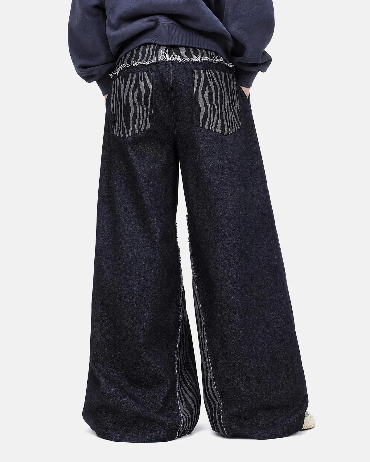 Omygoods Zebra Pattern Patchwork Baggy Jeans