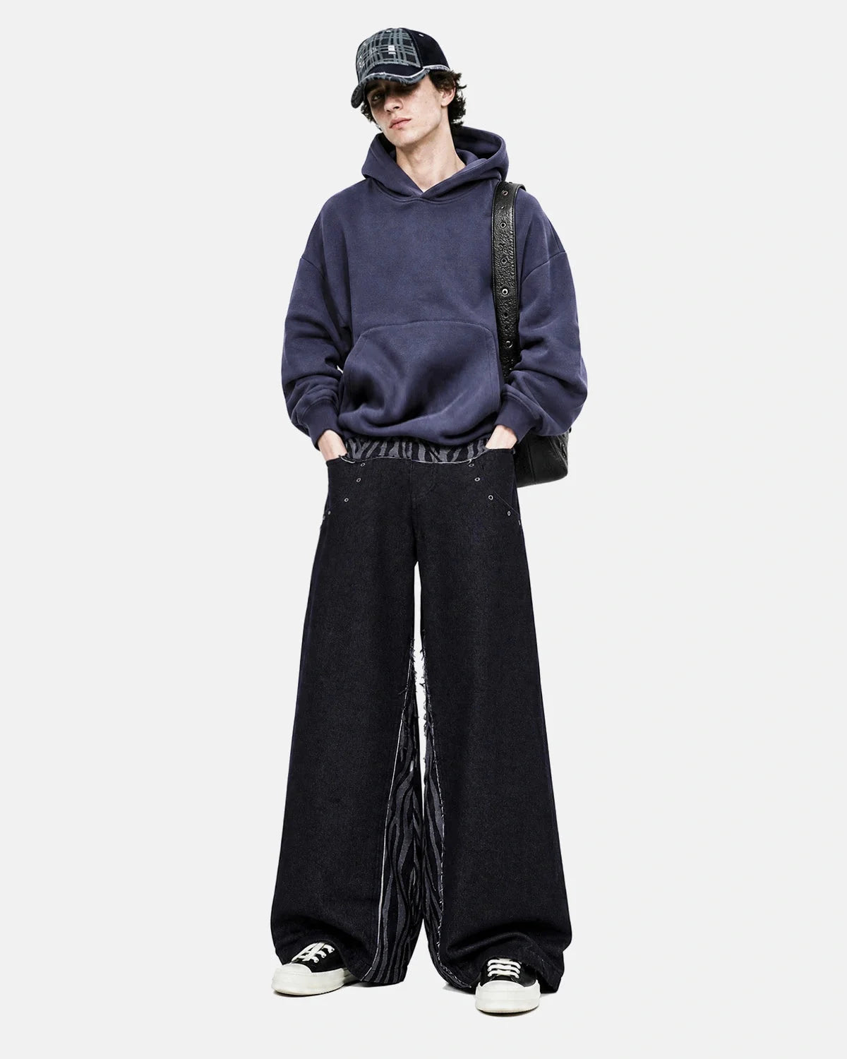 Omygoods Zebra Pattern Patchwork Baggy Jeans