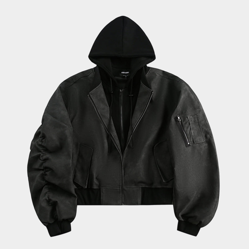 Techwear Style | Layered Hooded Bomber Jacket - OMYGOODS