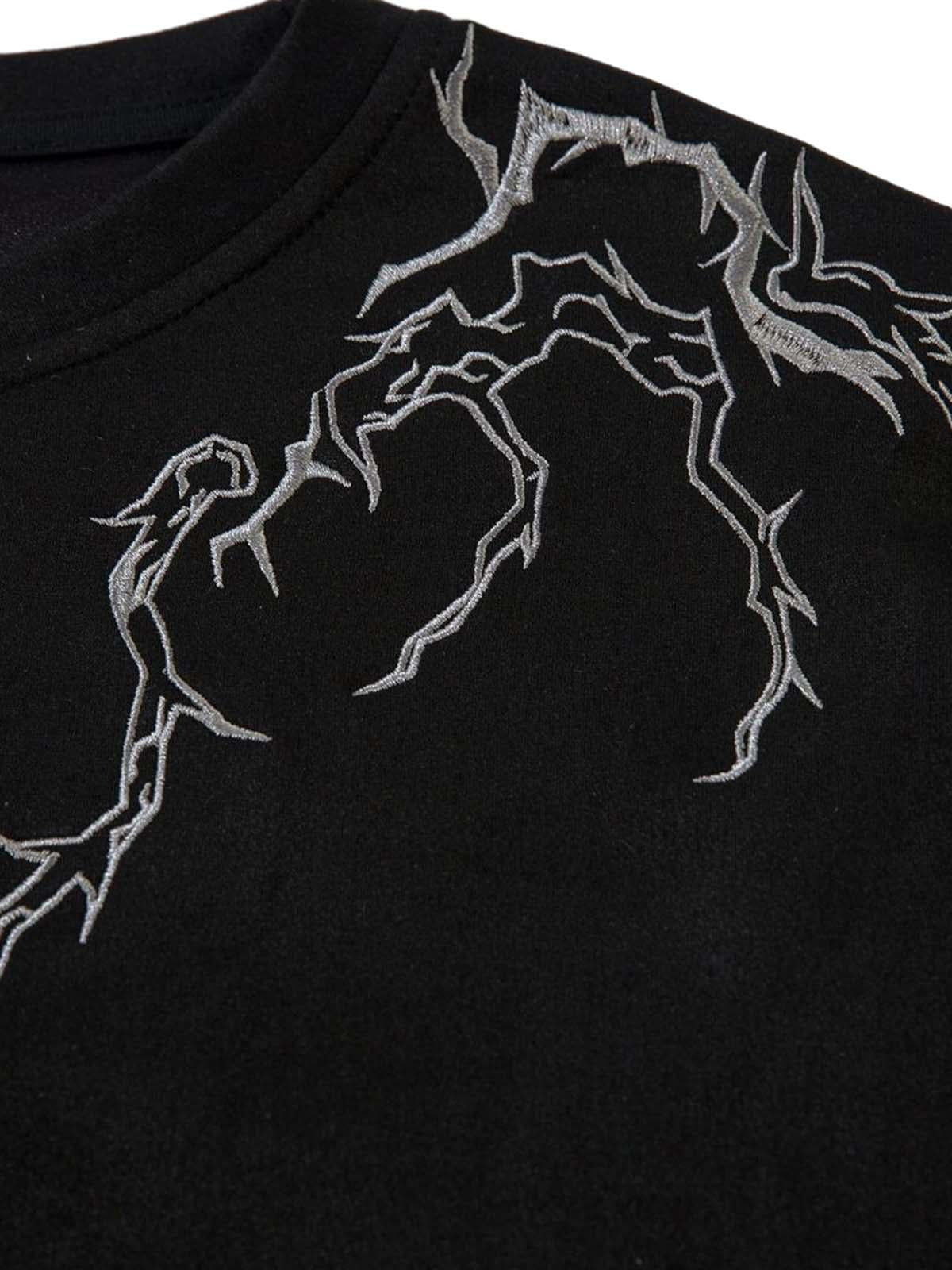 Omygoods Thorn Embroidery Suede T-Shirt