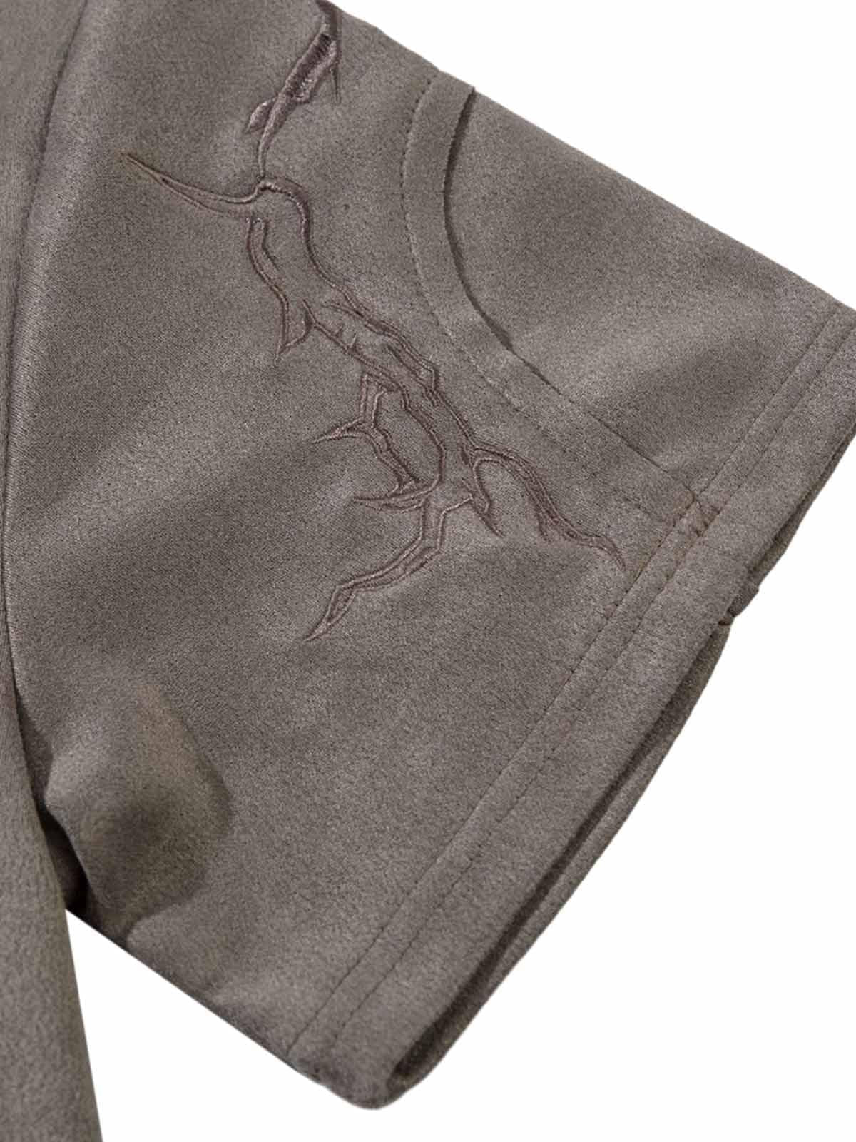 Omygoods Thorn Embroidery Suede T-Shirt