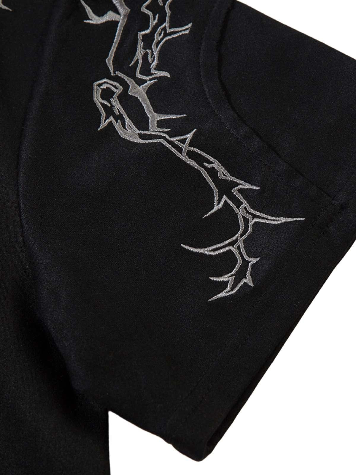 Omygoods Thorn Embroidery Suede T-Shirt