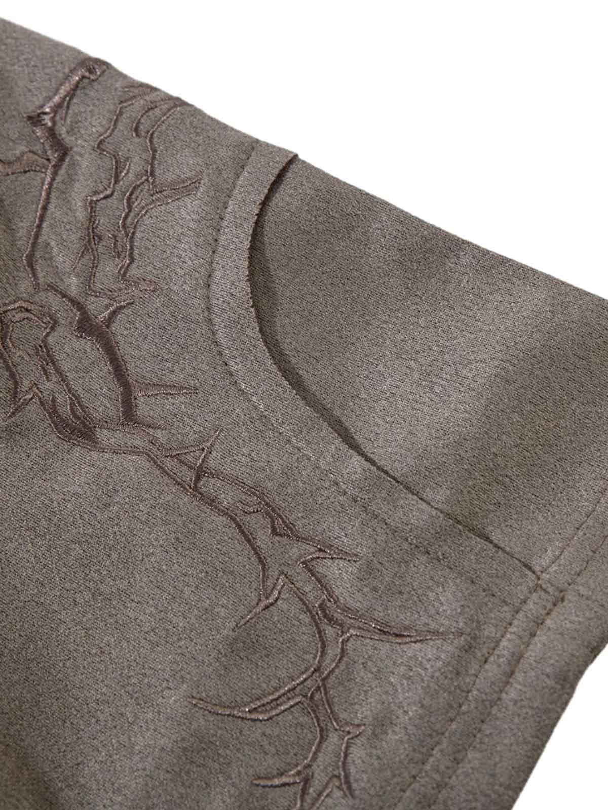 Omygoods Thorn Embroidery Suede T-Shirt
