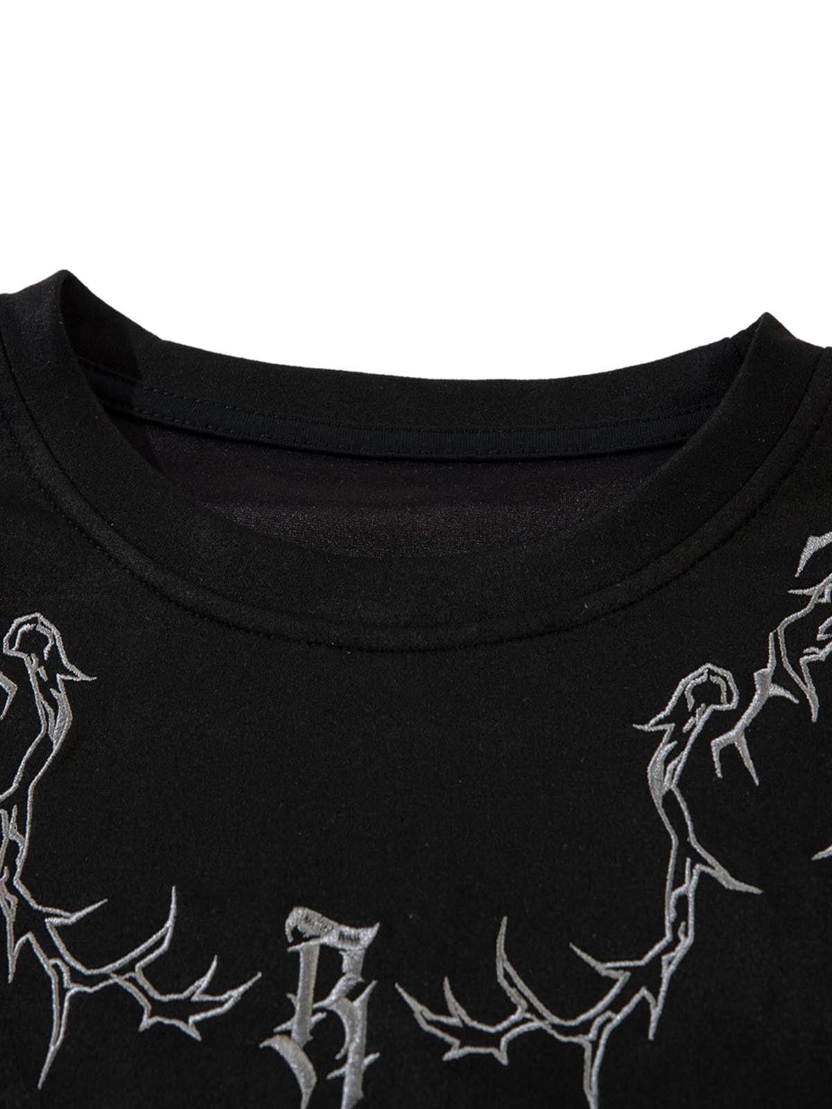 Omygoods Thorn Embroidery Suede T-Shirt