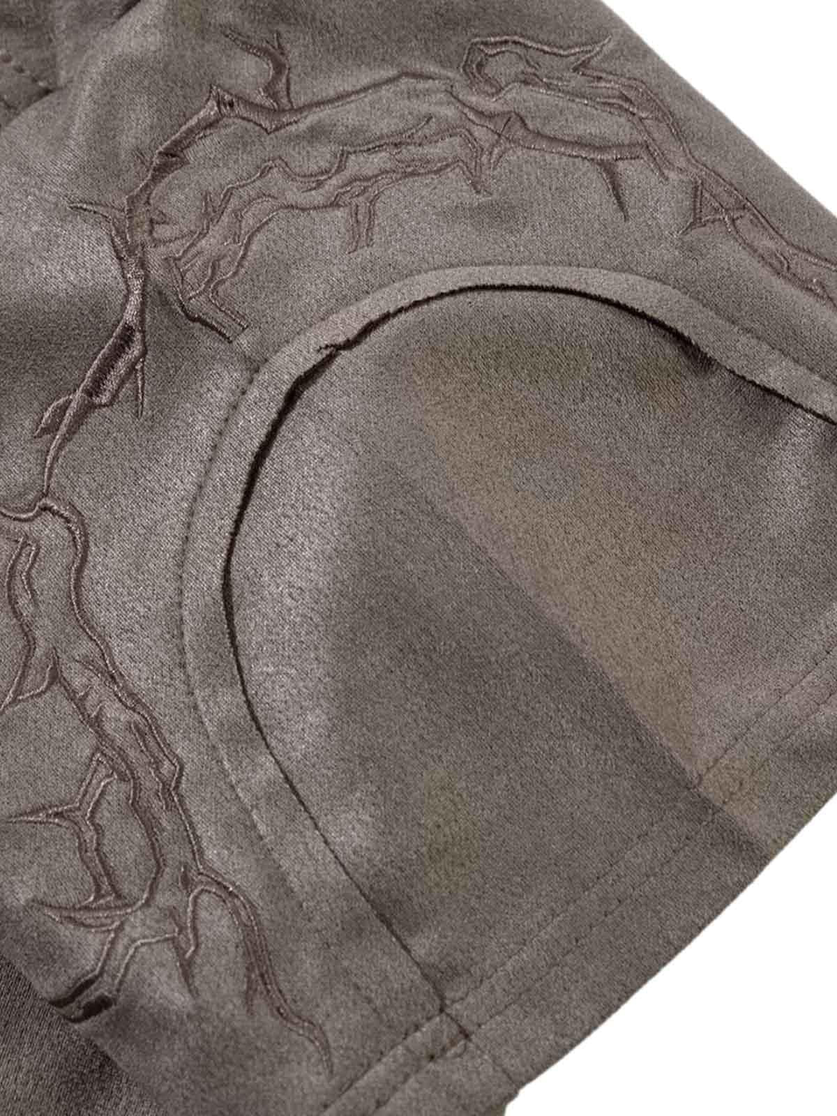 Omygoods Thorn Embroidery Suede T-Shirt