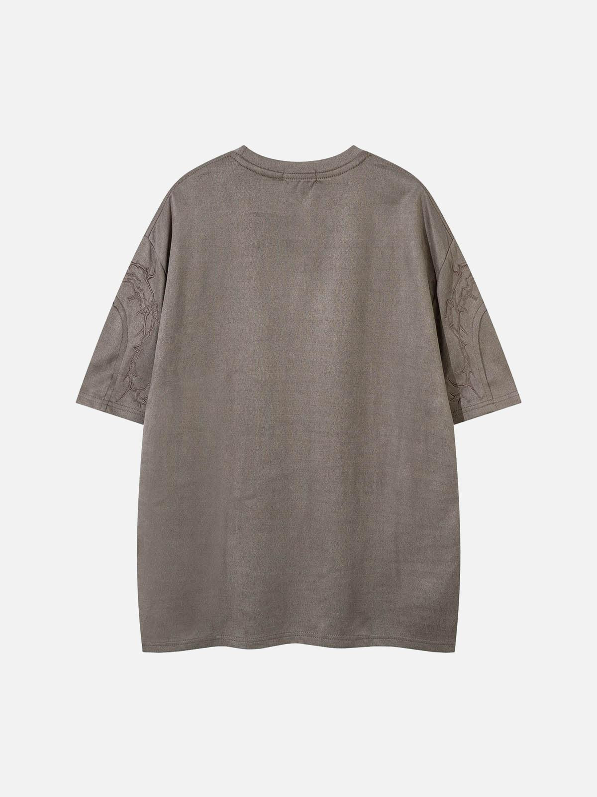 Omygoods Thorn Embroidery Suede T-Shirt
