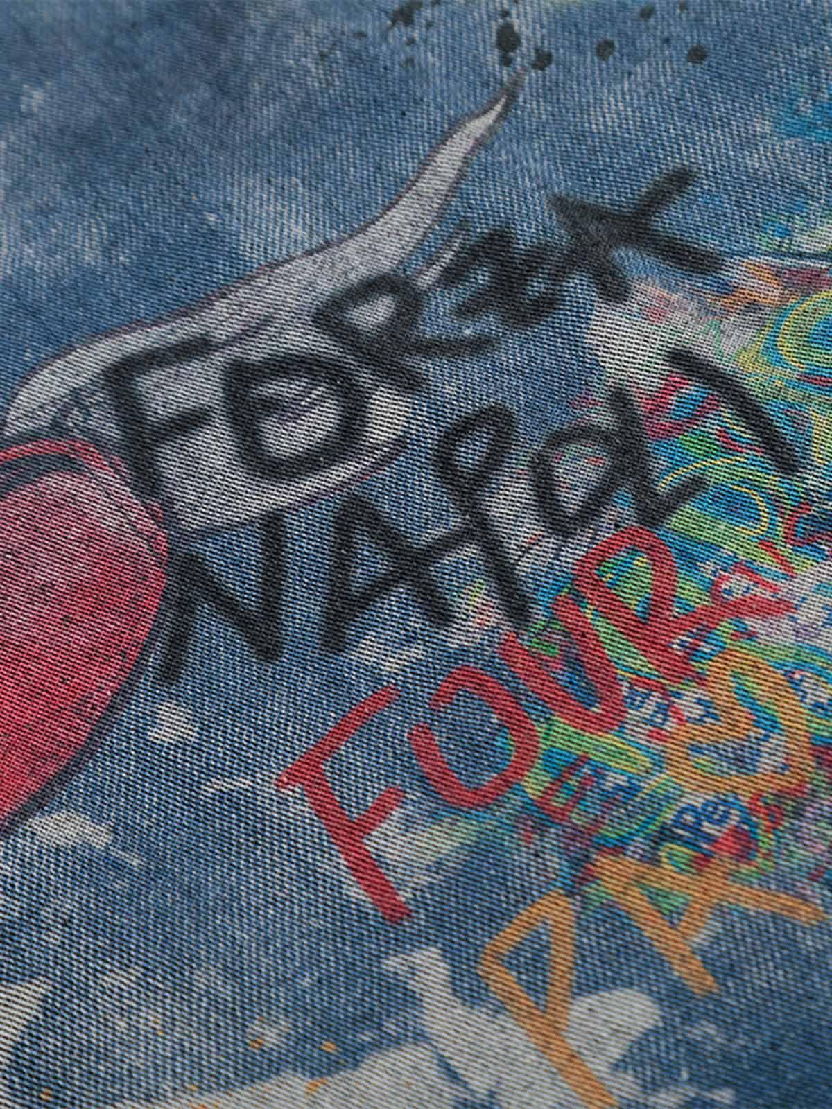 Omygoods Tie-Dye Denim Graffiti Polo T-Shirt