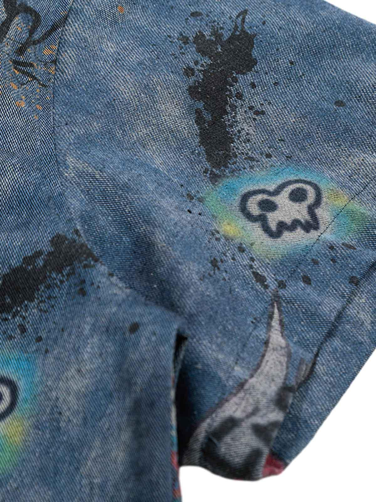 Omygoods Tie-Dye Denim Graffiti Polo T-Shirt