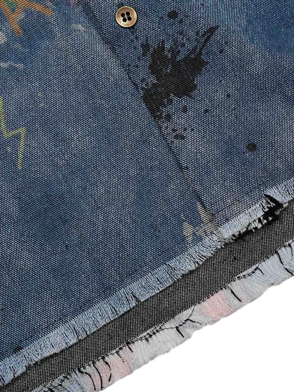 Omygoods Tie-Dye Denim Graffiti Polo T-Shirt