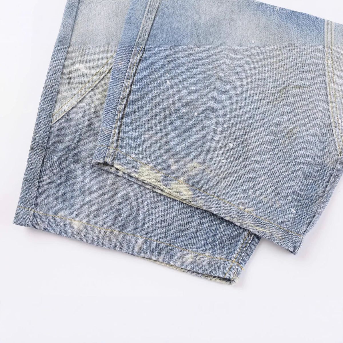 Tie Graphic Print Vintage Wash Wide Leg Denim Jeans - OMYGOODS