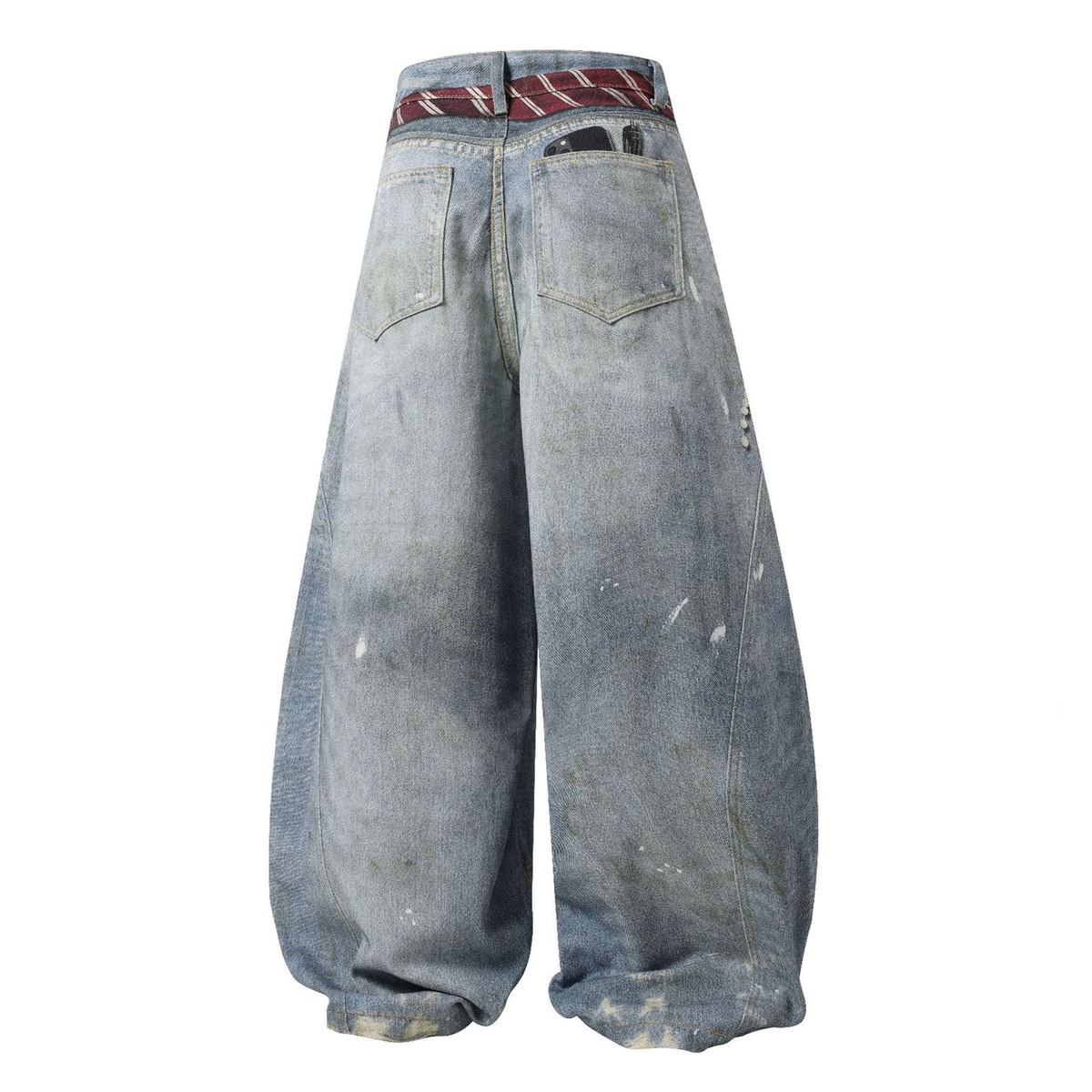 Tie Graphic Print Vintage Wash Wide Leg Denim Jeans - OMYGOODS