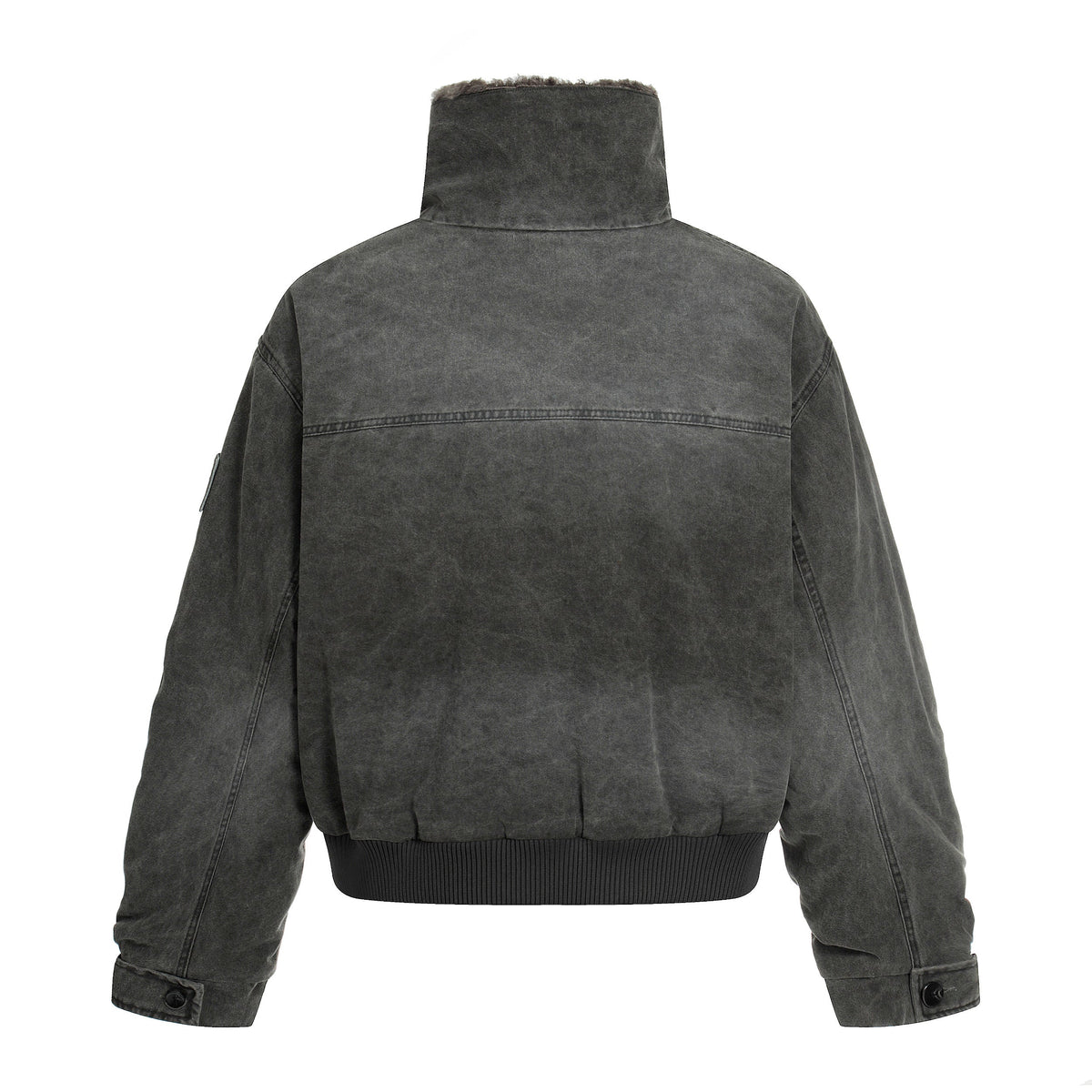 Vintage Distressed Pleated Shearling Collar Fleece Jacket - OMYGOODS