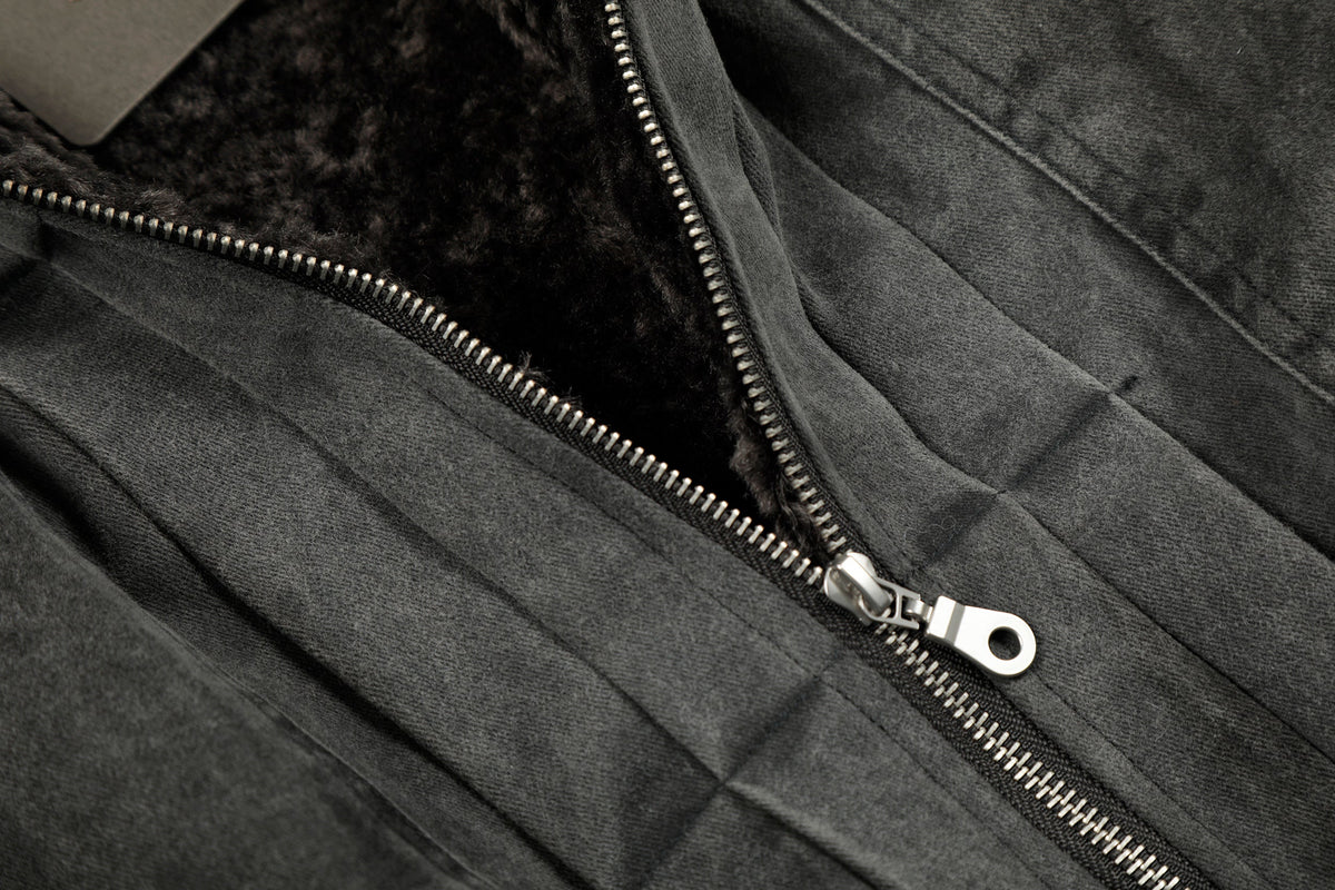 Vintage Distressed Pleated Shearling Collar Fleece Jacket - OMYGOODS
