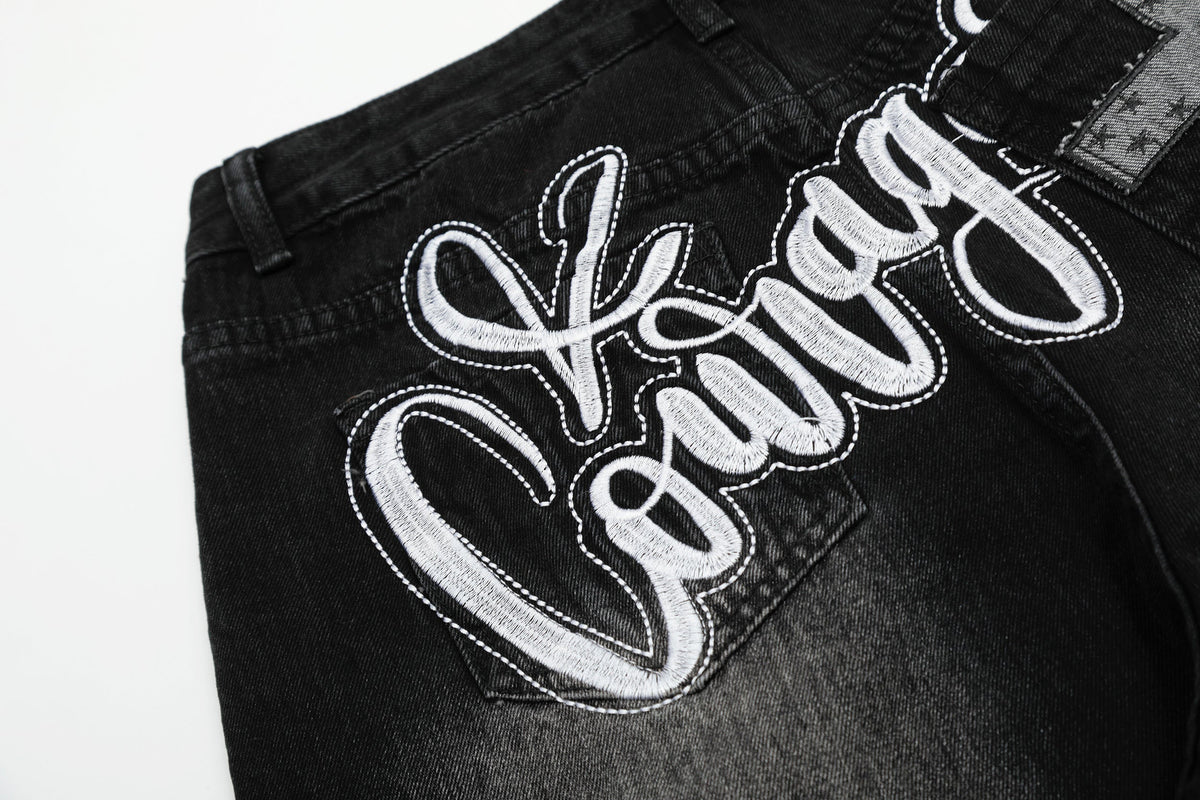 Vintage Embroidered Cross Washed Scimitar Jeans - OMYGOODS