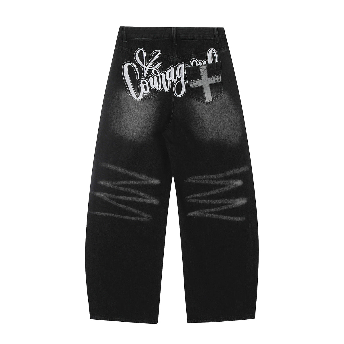 Vintage Embroidered Cross Washed Scimitar Jeans - OMYGOODS
