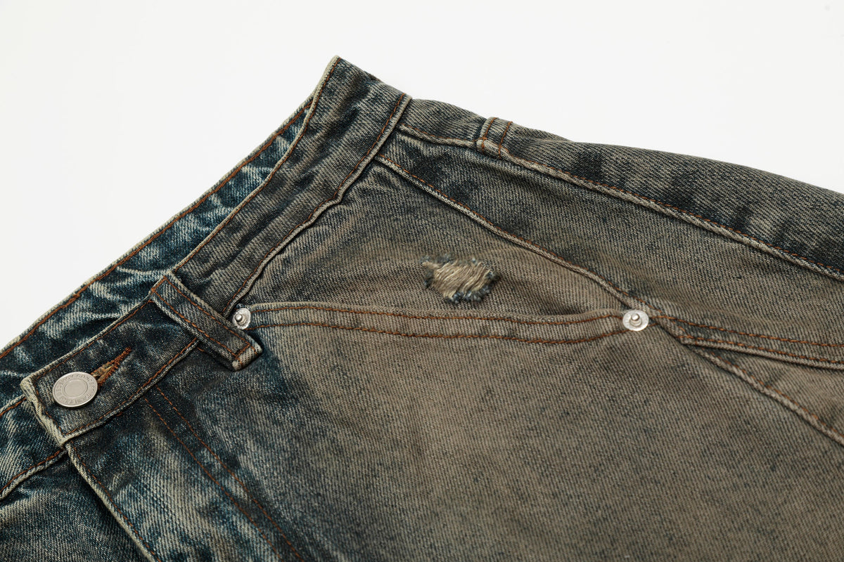 Vintage Mud-Dyed Distressed Barrel Jeans - OMYGOODS