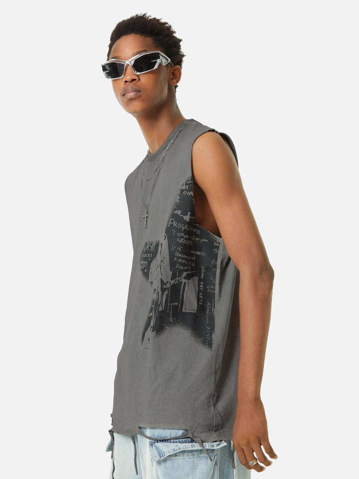 Omygoods Vintage Necklace Star Print Hip-Hop Tank Top