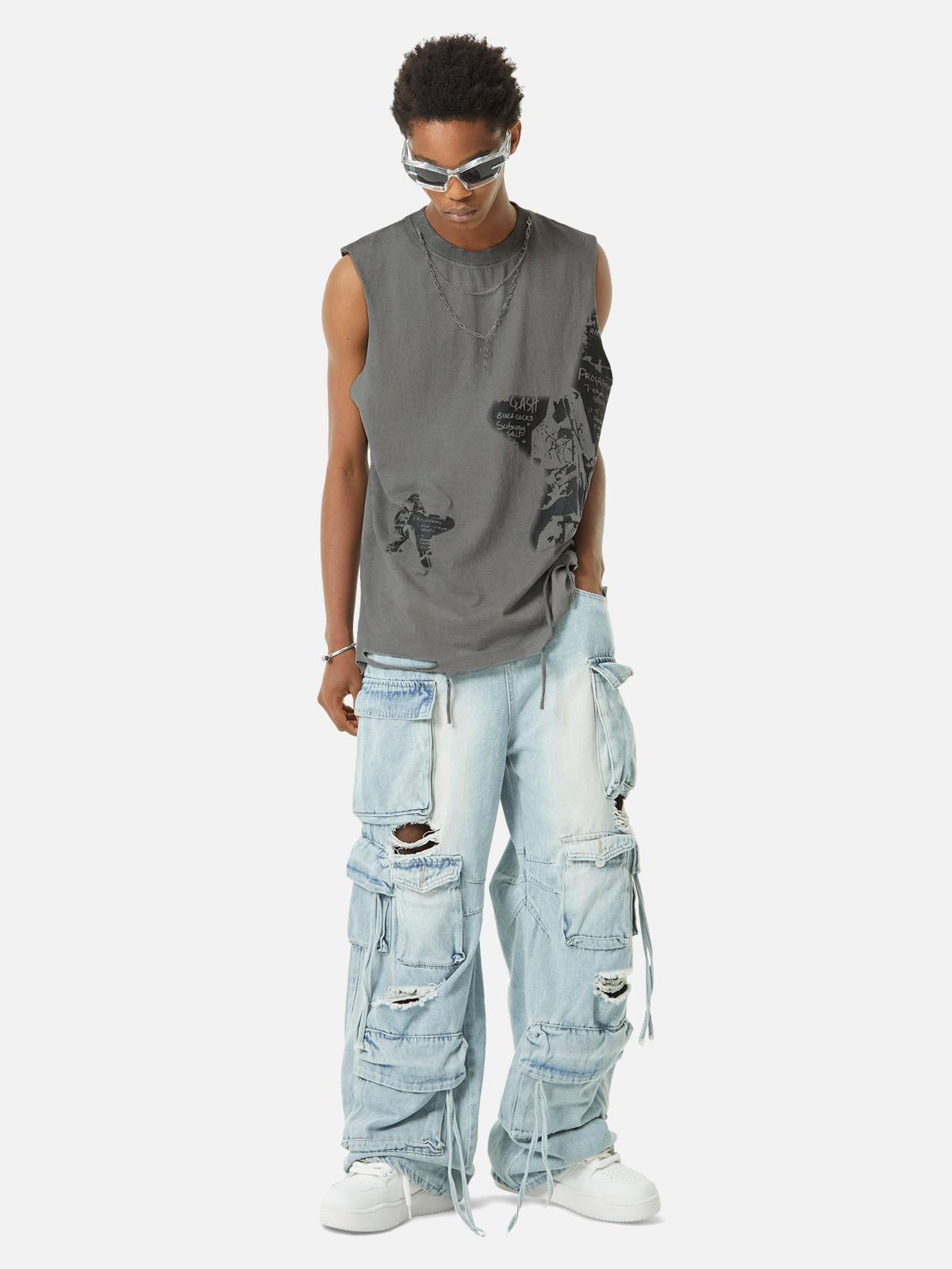 Omygoods Vintage Necklace Star Print Hip-Hop Tank Top