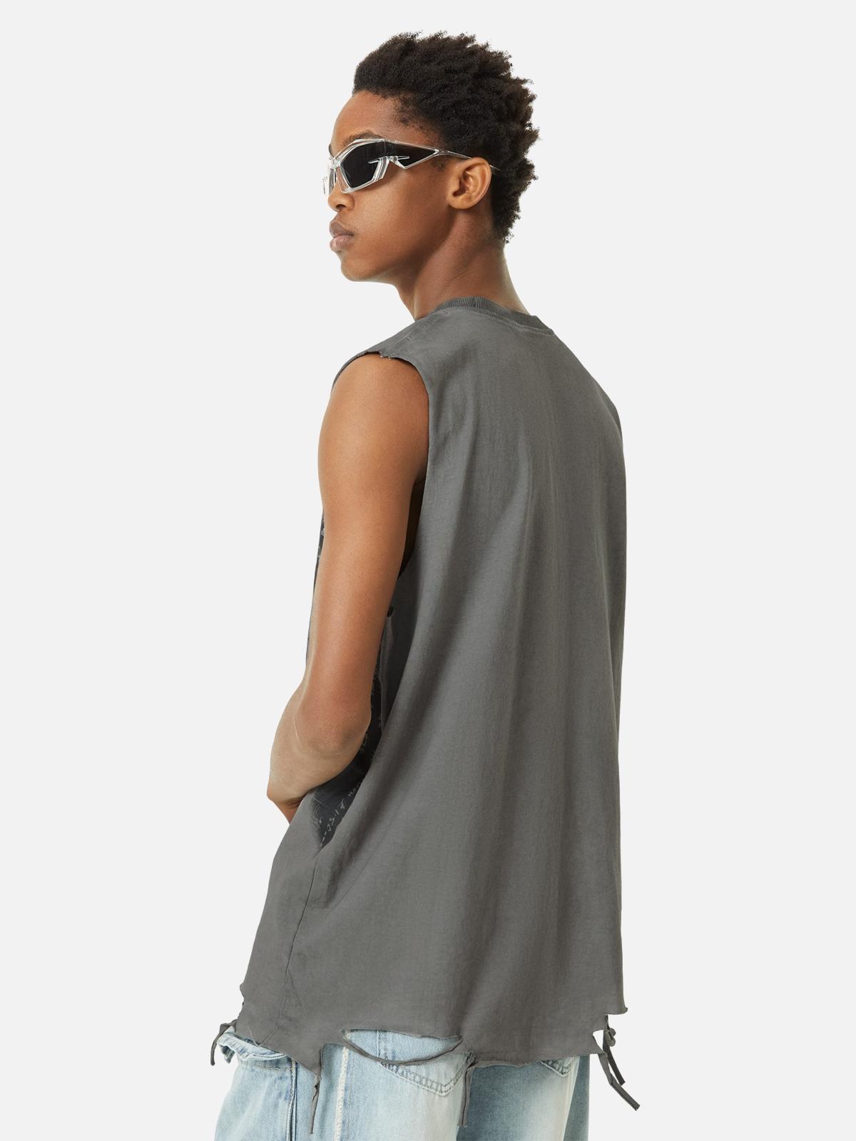 Omygoods Vintage Necklace Star Print Hip-Hop Tank Top