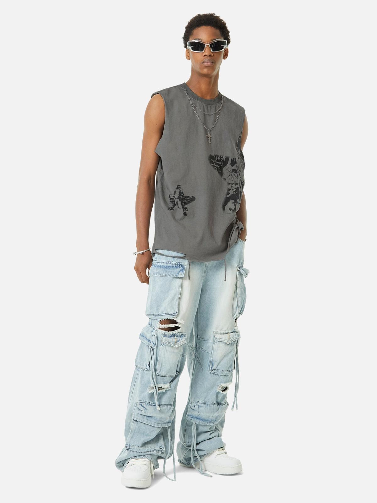 Omygoods Vintage Necklace Star Print Hip-Hop Tank Top