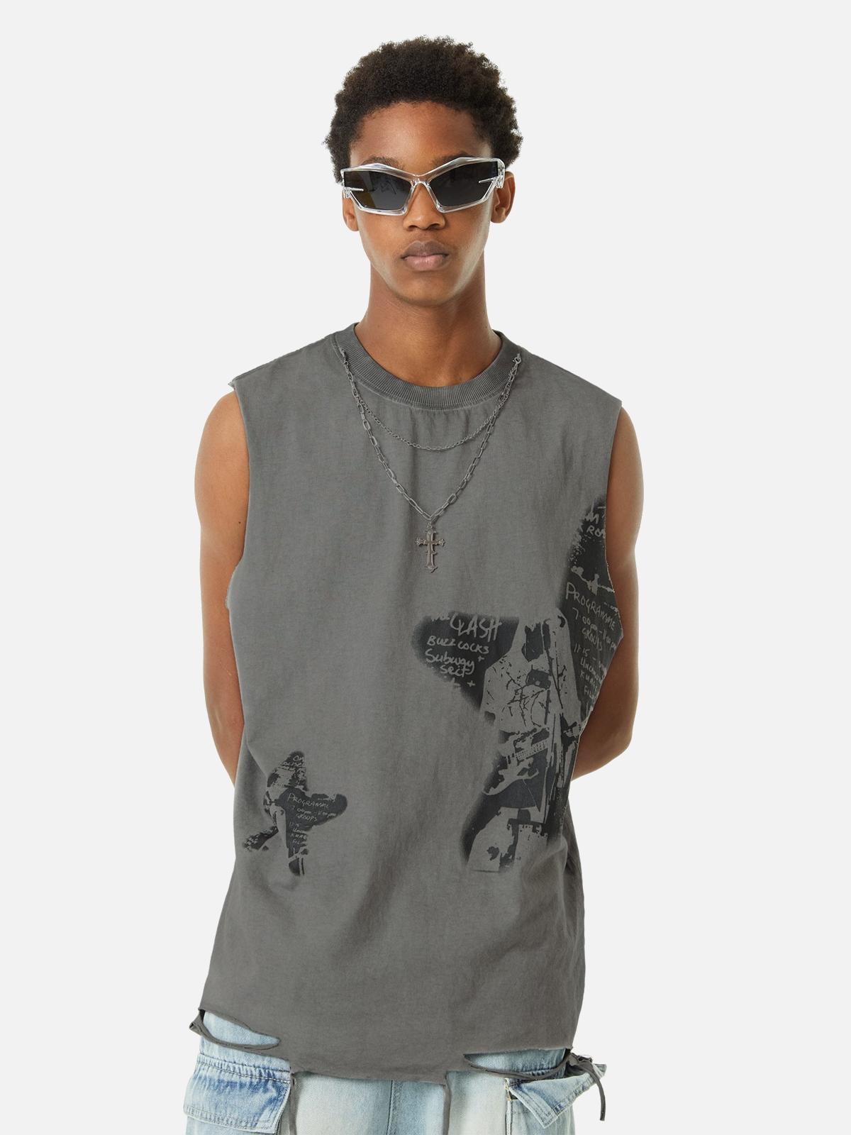 Omygoods Vintage Necklace Star Print Hip-Hop Tank Top