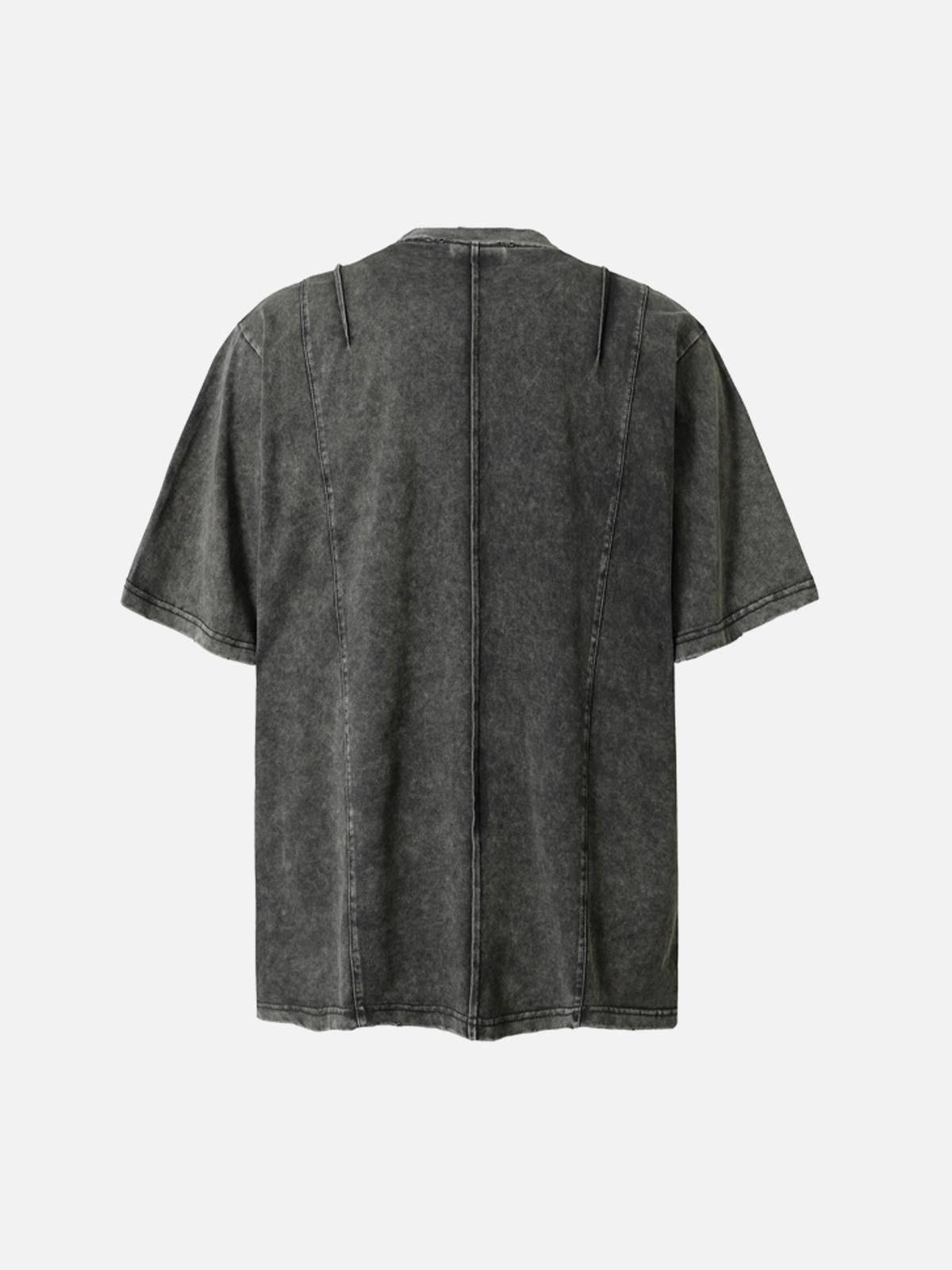 Omygoods Vintage Washed Multi-Pocket T-Shirt
