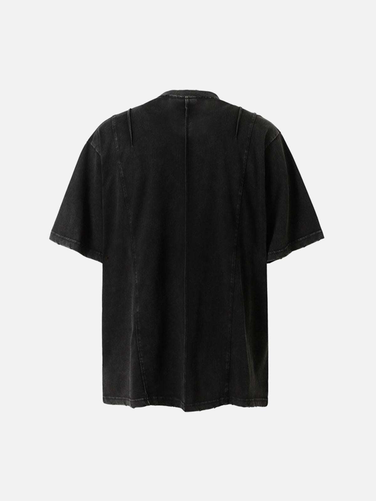 Omygoods Vintage Washed Multi-Pocket T-Shirt