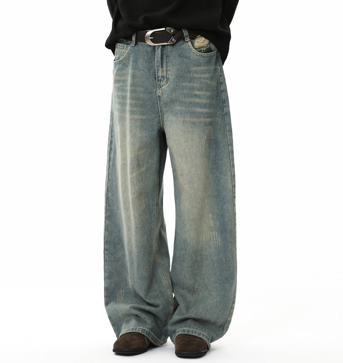 Washed Dirty-Dye Straight Jeans - OMYGOODS