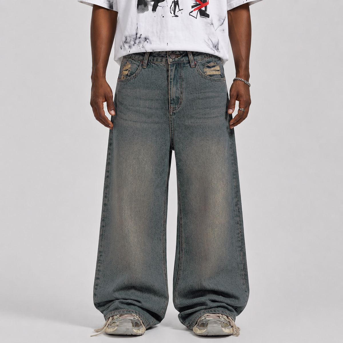 Washed Dirty-Dye Straight Jeans - OMYGOODS