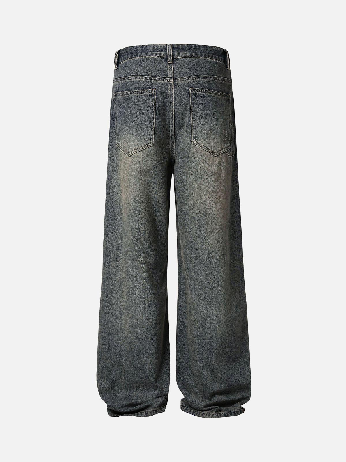 Omygoods Washed Dirty-Dye Straight Jeans
