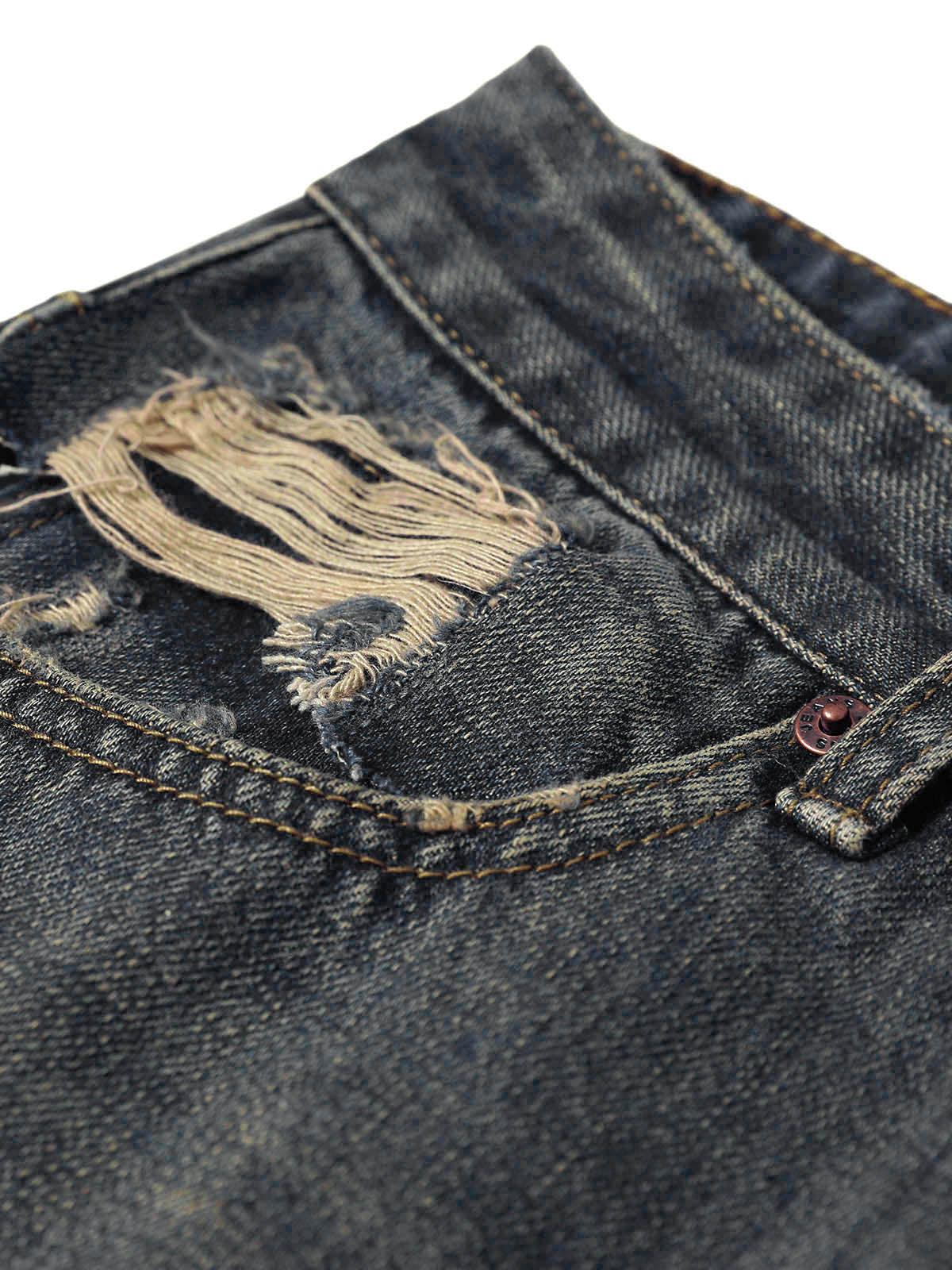 Omygoods Washed Dirty-Dye Straight Jeans