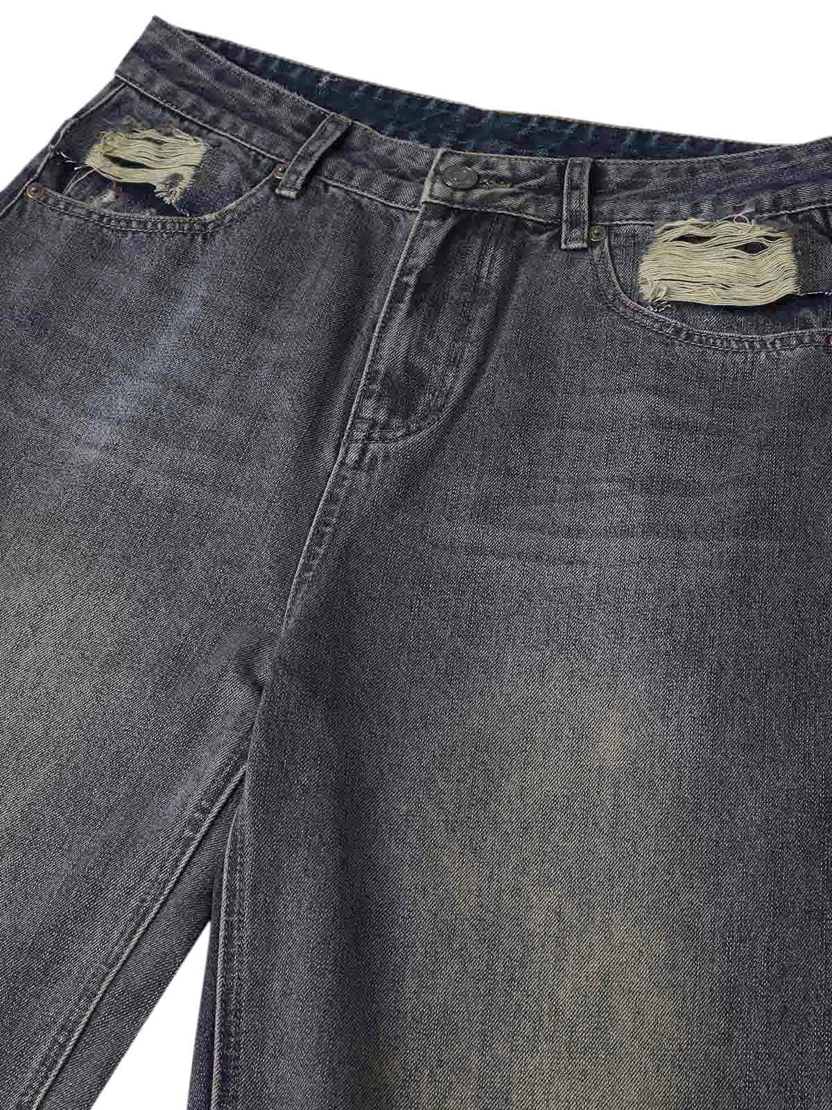 Omygoods Washed Dirty-Dye Straight Jeans