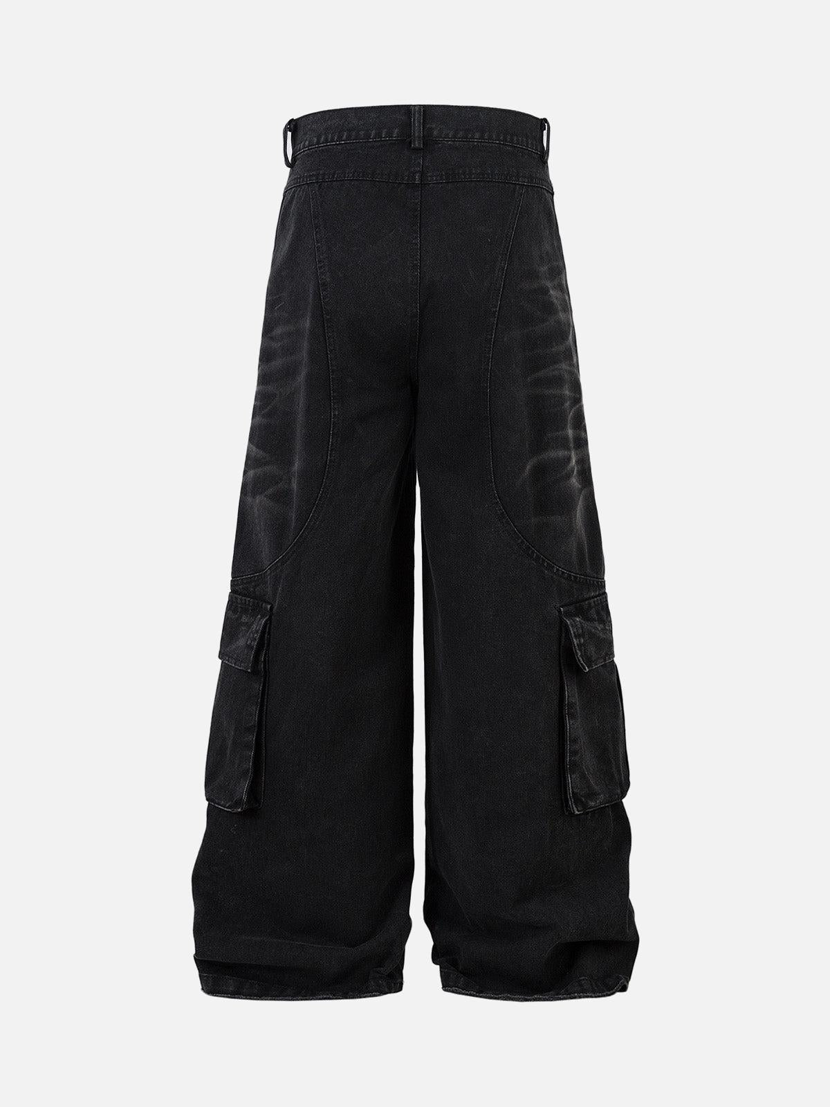 Omygoods Washed Distressed Multi-Pocket Cargo Jeans