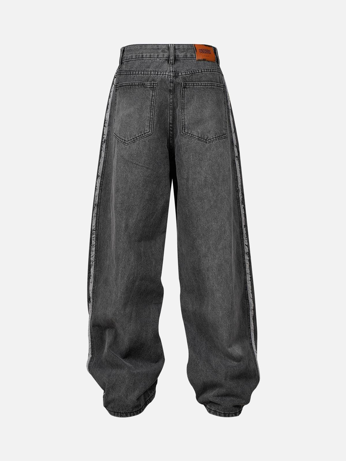 Omygoods Washed Distressed Raw Edge Baggy Jeans
