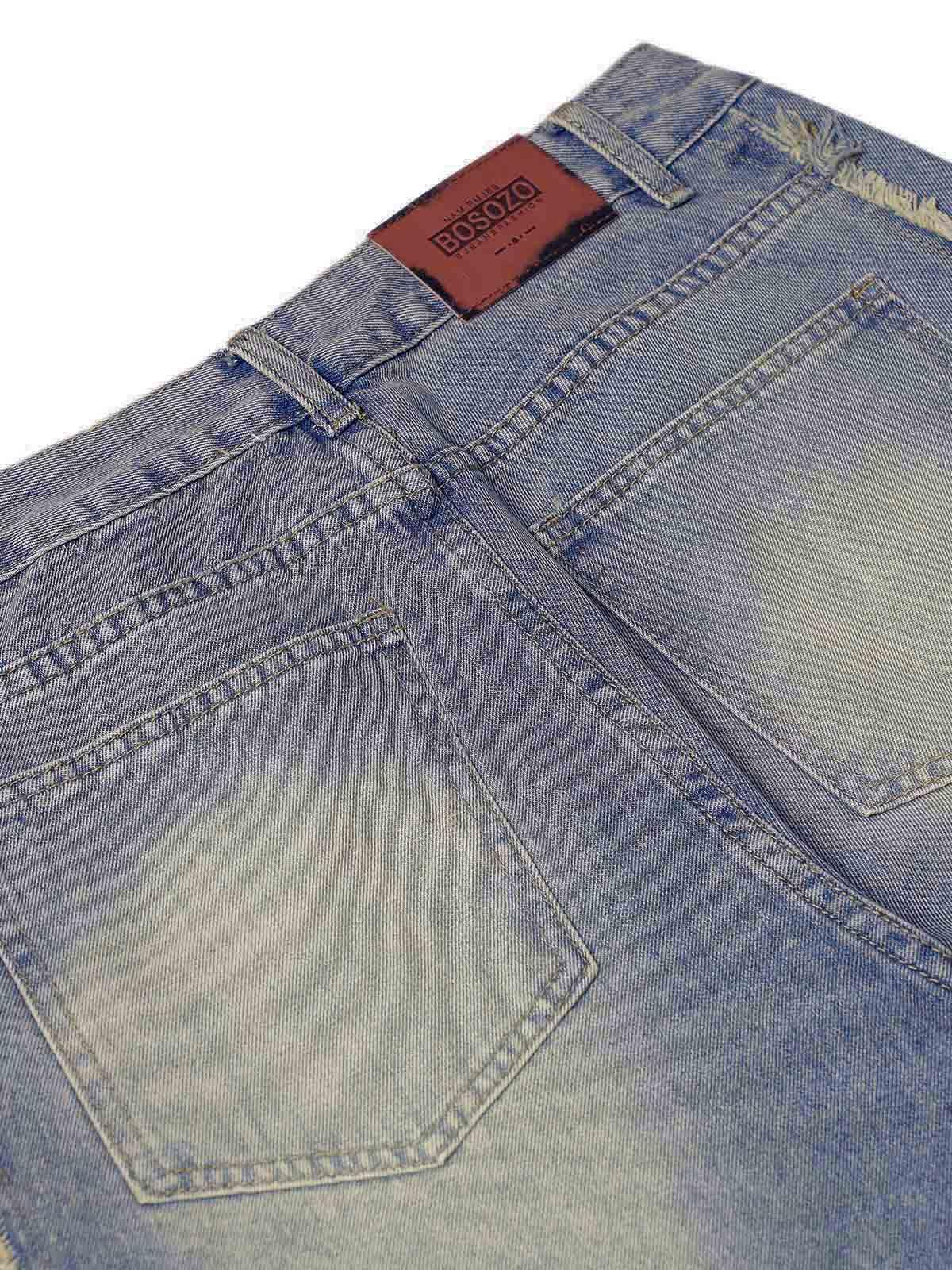 Omygoods Washed Distressed Raw Edge Baggy Jeans