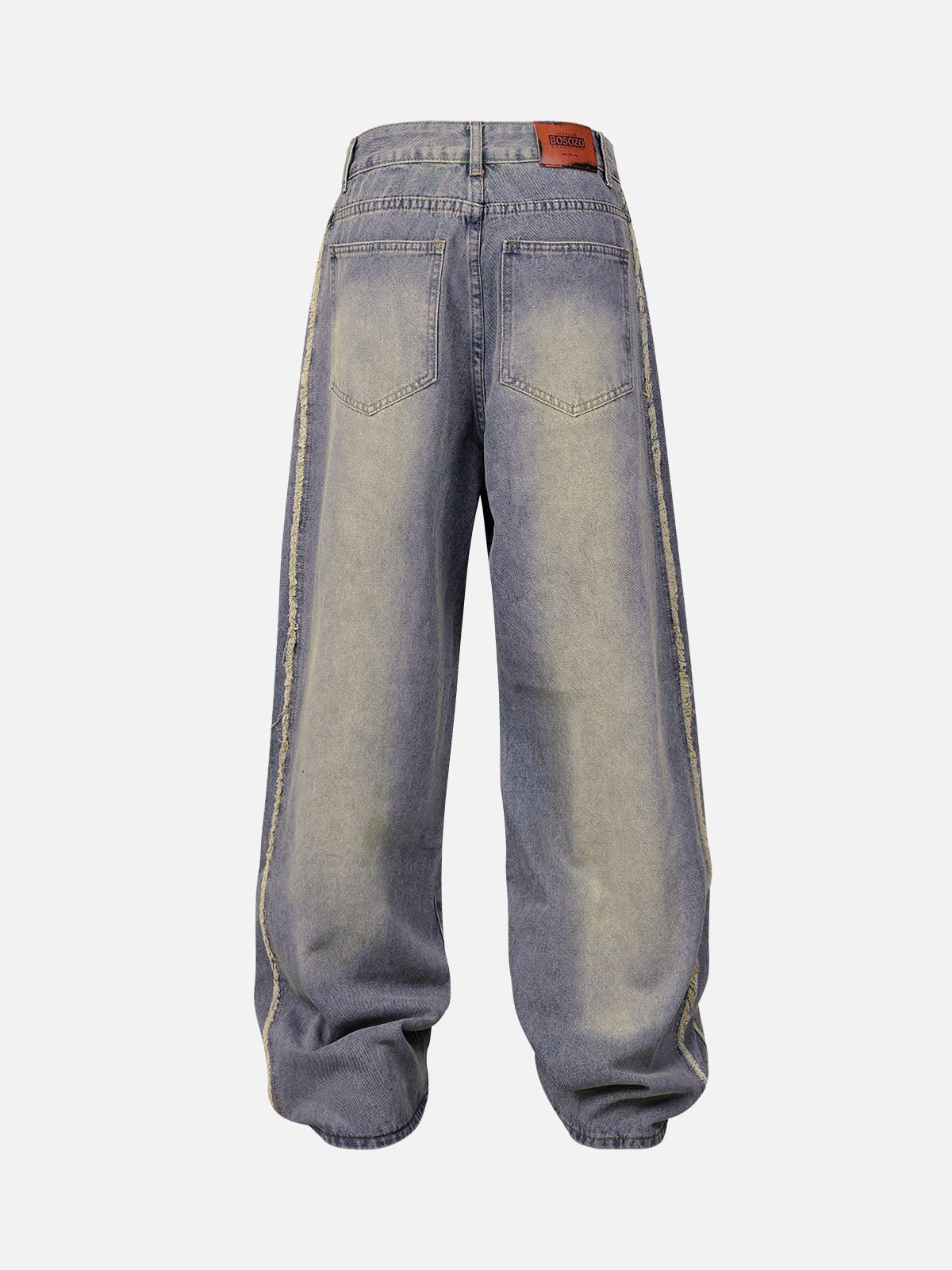Omygoods Washed Distressed Raw Edge Baggy Jeans