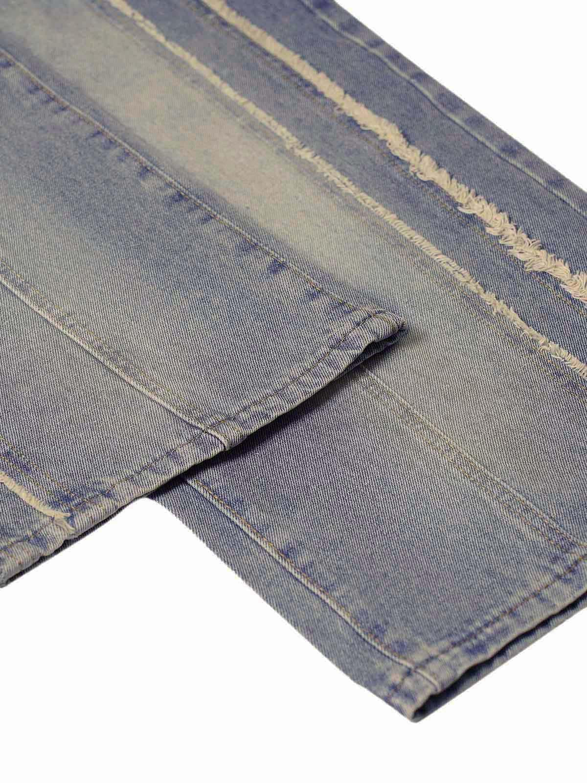 Omygoods Washed Distressed Raw Edge Baggy Jeans