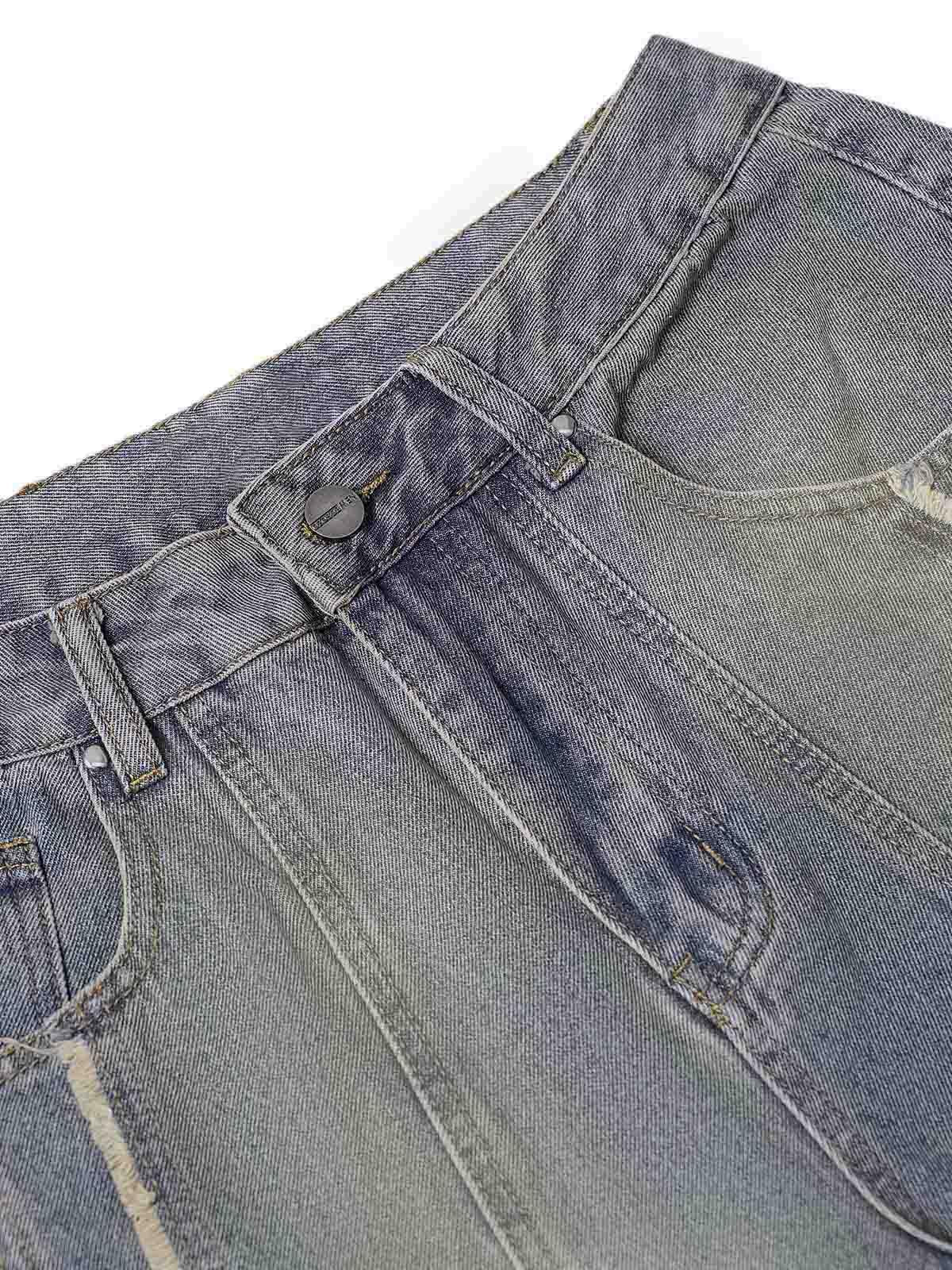 Omygoods Washed Distressed Raw Edge Baggy Jeans